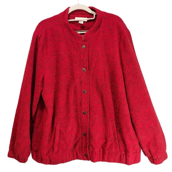 Christopher Banks Jacket Womens XL Red Black Speckled Fleece Lined Snap Bold - Picture 1 of 13